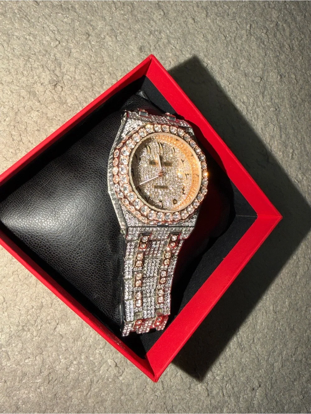 AP Elegant Royal Oak Arabic Dial Rose Gold Silver Lab Diamond Iced Out Watch